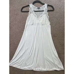 Fleur't Womens Sleeveless Lace Trim Knit Sleep Dress White Size Medium Sexy Soft